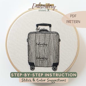 Travel Suitcase Hand Embroidery Pattern | Beginner-Friendly Travel-Themed Gift Design | DIY Modern Hoop for Adventure & Gift Giving