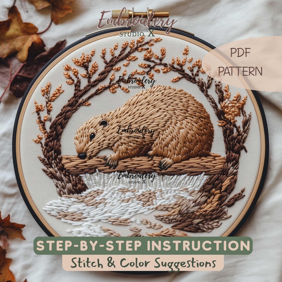 Beaver Embroidery Pattern | Woodland Animal Hand Embroidery PDF ...