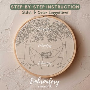 Spring Hammock Embroidery Pattern PDF | Cherry Blossom Hand Stitch Design | DIY Hoop Art for World Happiness Day image 2