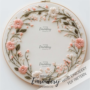 Floral Wreath Embroidery | Beautiful Wreath Floral Hoop Pattern | DIY Floral PDF