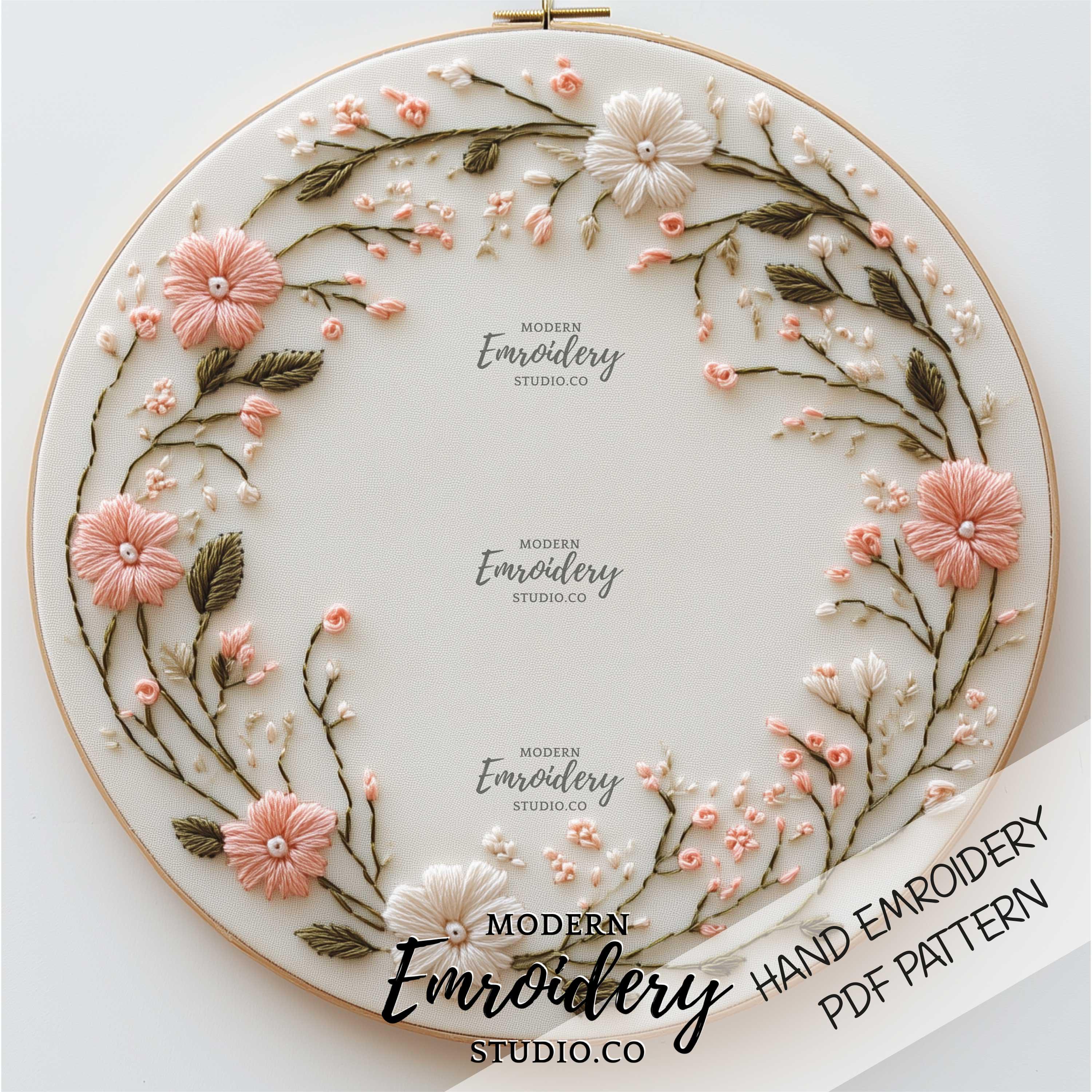 Floral Wreath Embroidery | Beautiful Wreath Floral Hoop Pattern | DIY ...