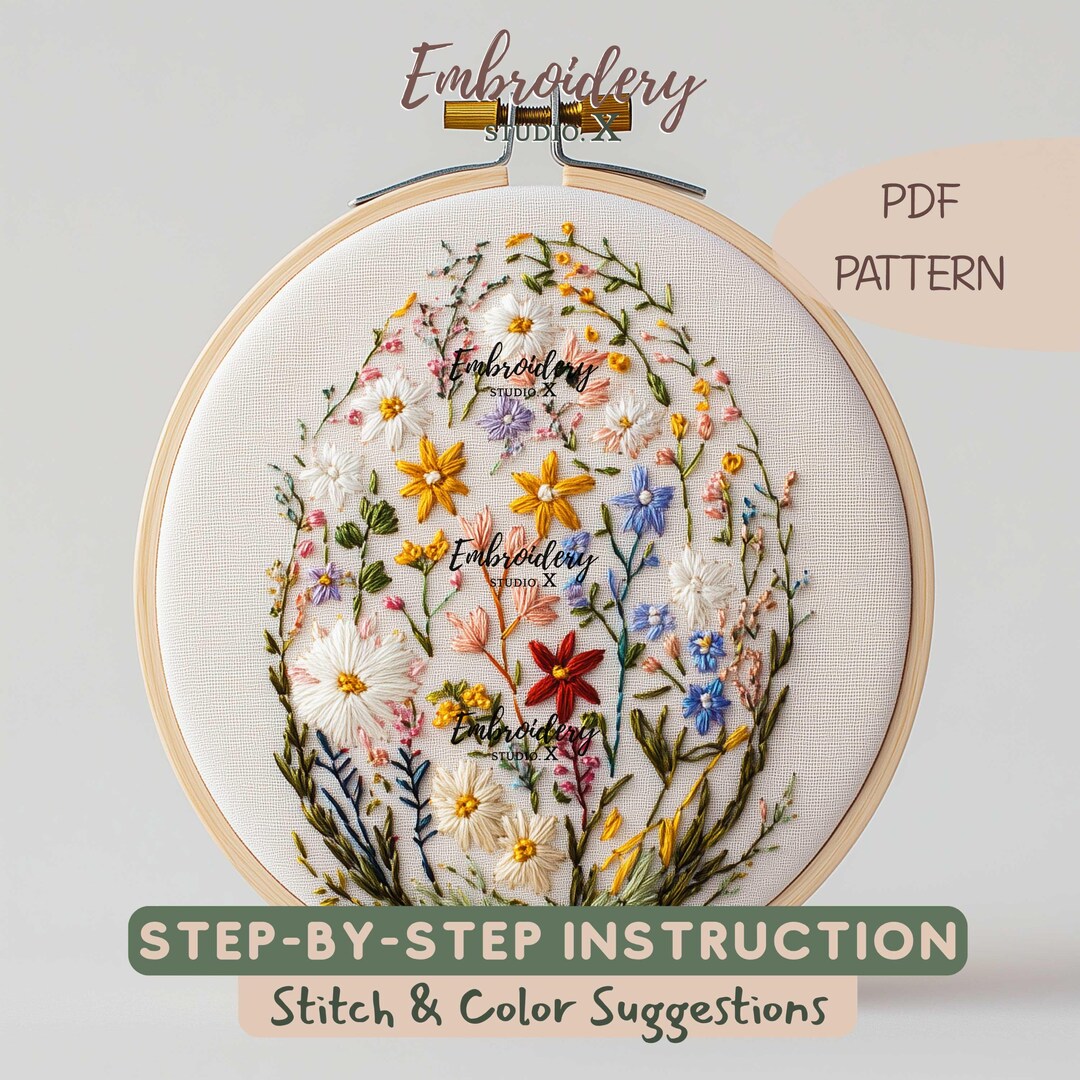 Floral Easter Egg Embroidery Pattern | Wildflower Spring Stitch PDF ...