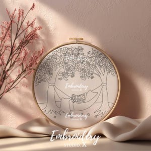 Spring Hammock Embroidery Pattern PDF | Cherry Blossom Hand Stitch Design | DIY Hoop Art for World Happiness Day image 5