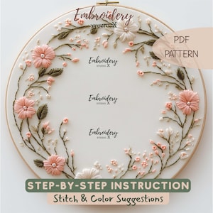 Floral Wreath Embroidery | Beautiful Wreath Floral Hoop Pattern | Step by Step Instruction