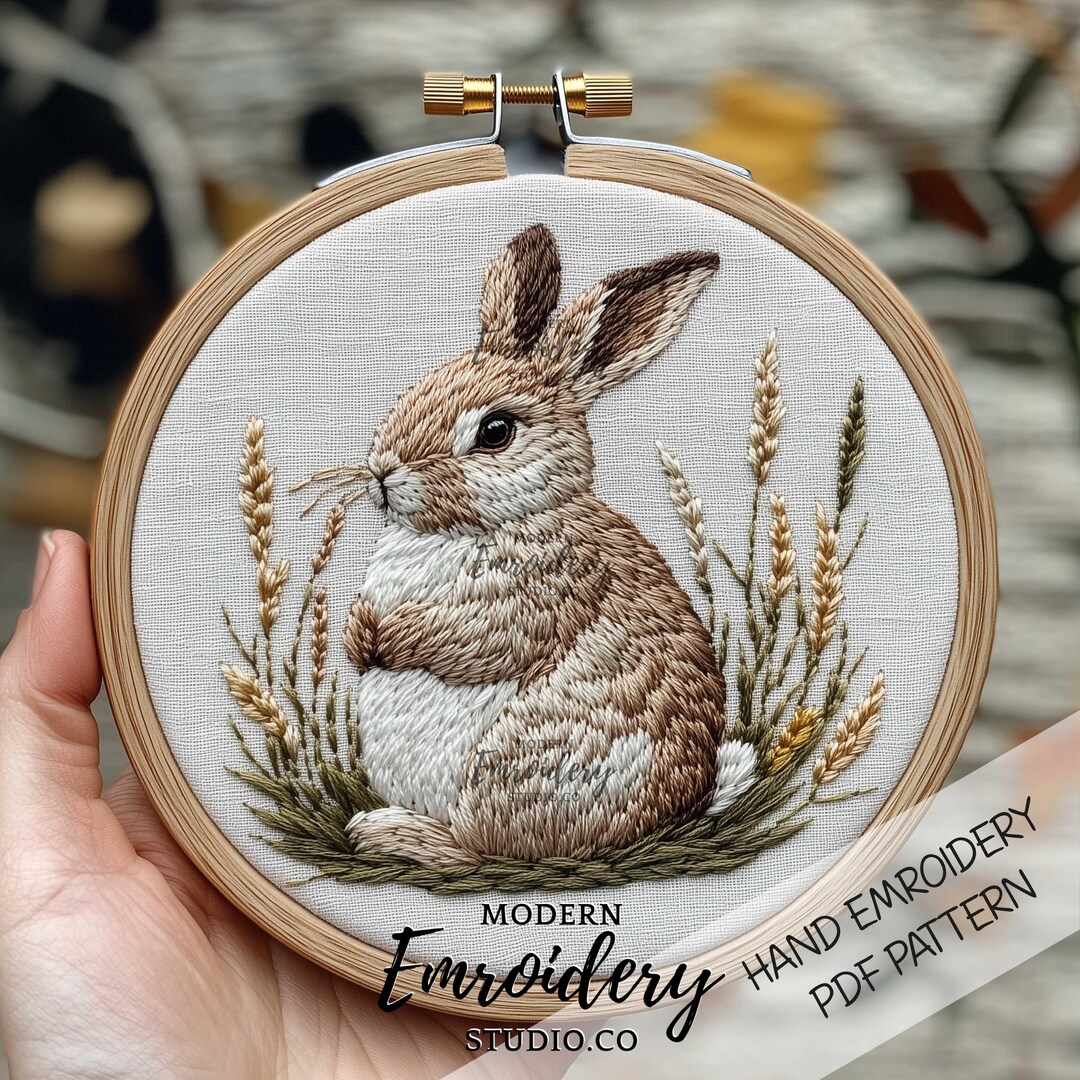 Wild Rabbit Embroidery Pattern | Woodland Bunny Hand Embroidery PDF ...