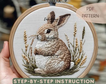 Wild Rabbit Embroidery Pattern | Woodland Bunny Hand Embroidery PDF | Nature-Inspired DIY Hoop Art & Easter Stitching Design