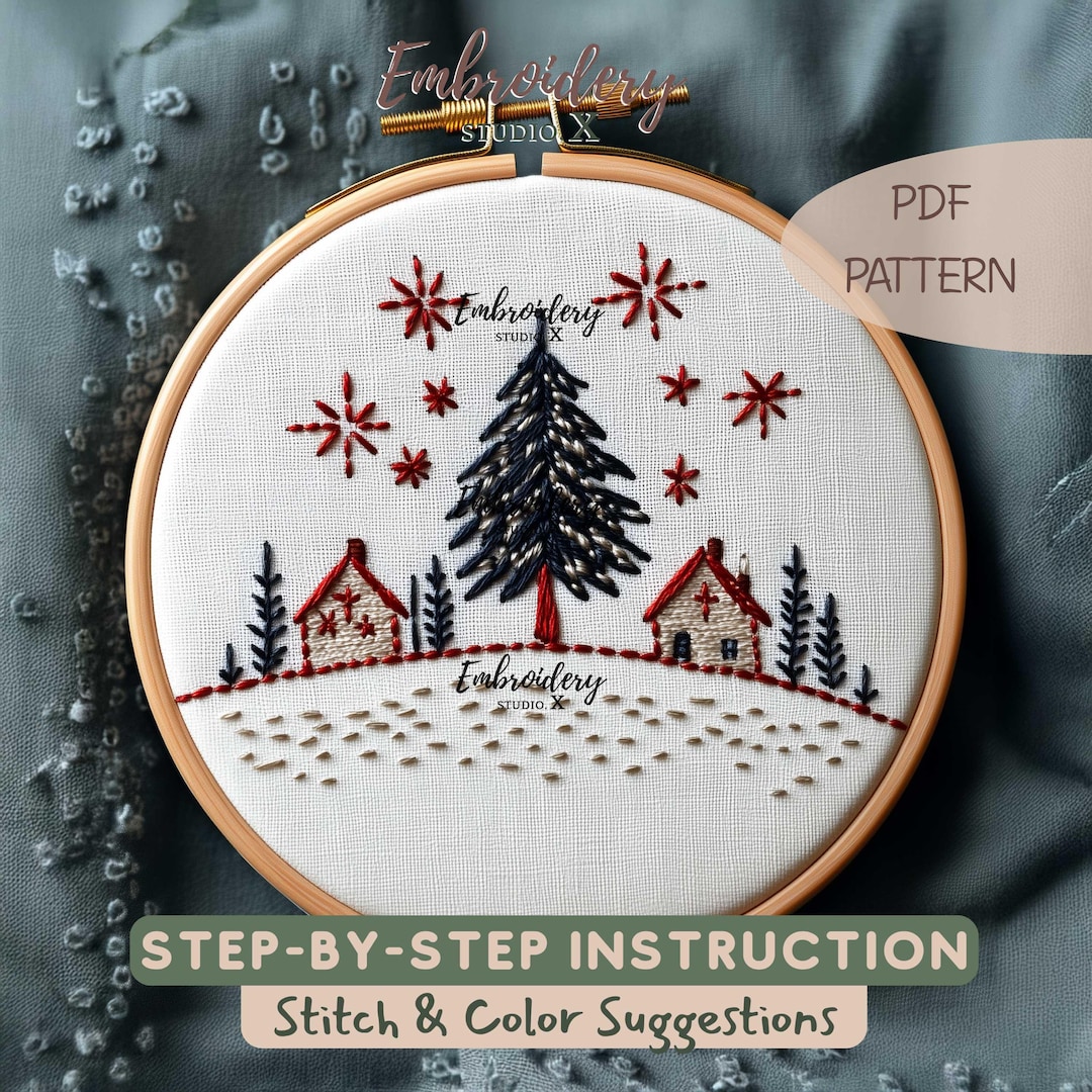 Cozy Christmas Village Hand Embroidery Pattern | DIY Snow Village ...