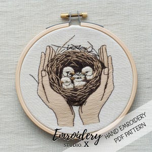 Hands Holding Bird Nest | Protect Nature Embroidery | Sustainable Hand Embroidery PDF for Nature Lovers