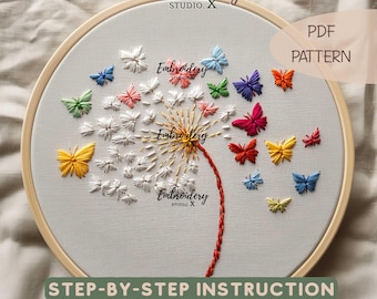 Dandelion Butterfly Embroidery | International Day of Happiness | PDF Hand Embroidery Pattern