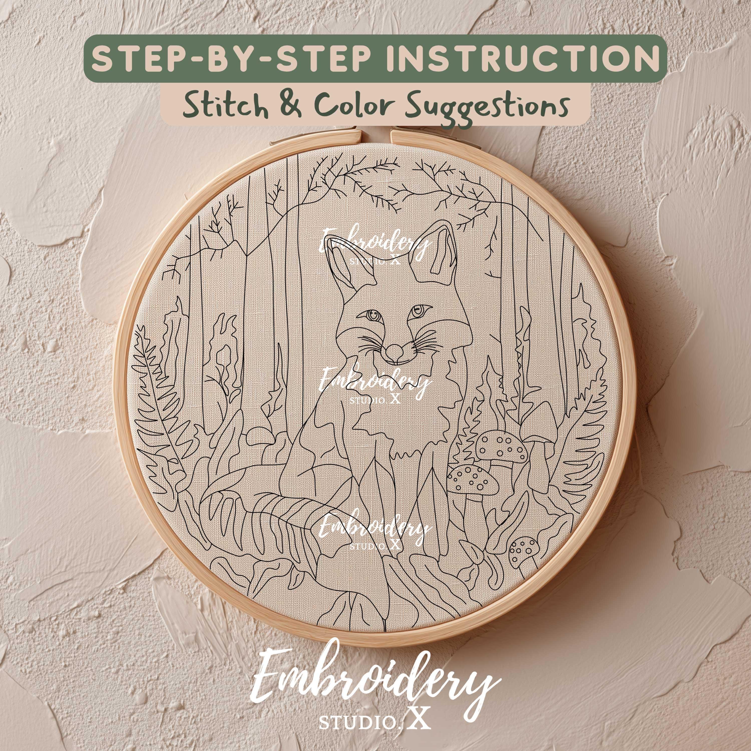 Fox in the Forest Embroidery Pattern | Realistic Woodland Hand ...