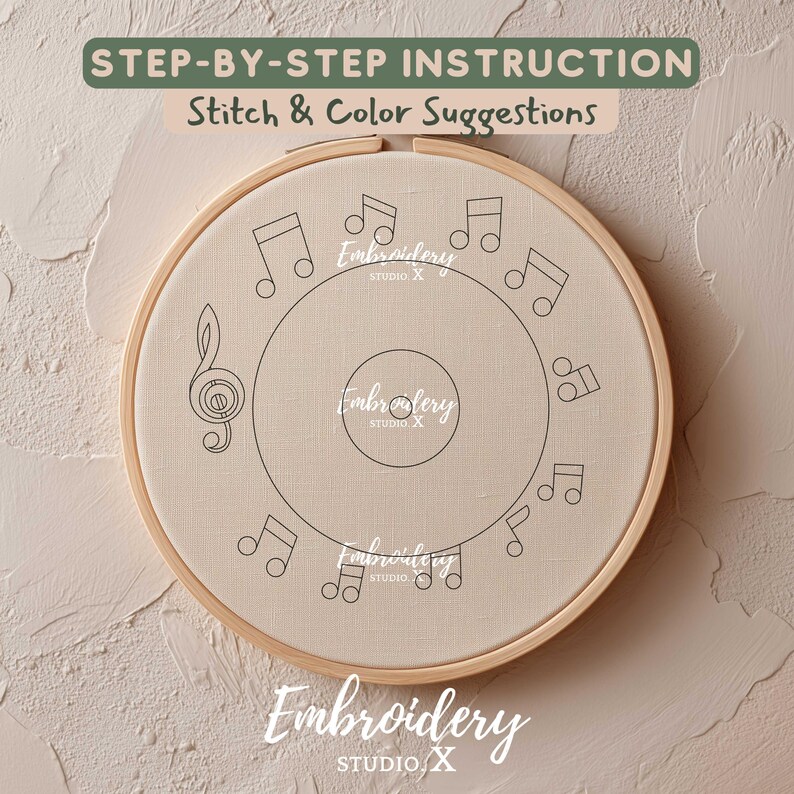 Vinyl Record Embroidery PDF Pattern | Modern Music Hoop Design With ...