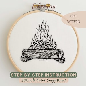 Minimalist Open Fireplace Embroidery Pattern | Modern Hoop Art PDF | Simple Back Stitch Design for Beginner Hand Embroidery