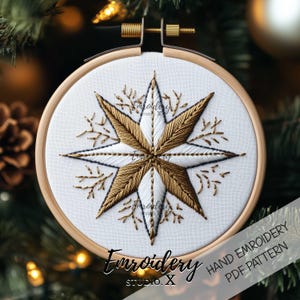 Stickdatei Weihnachtsanhänger | Weihnachtsbaum Dekor | Urlaub Ornament Stickerei | Schneebedeckte Landschaft, Ornament-Muster