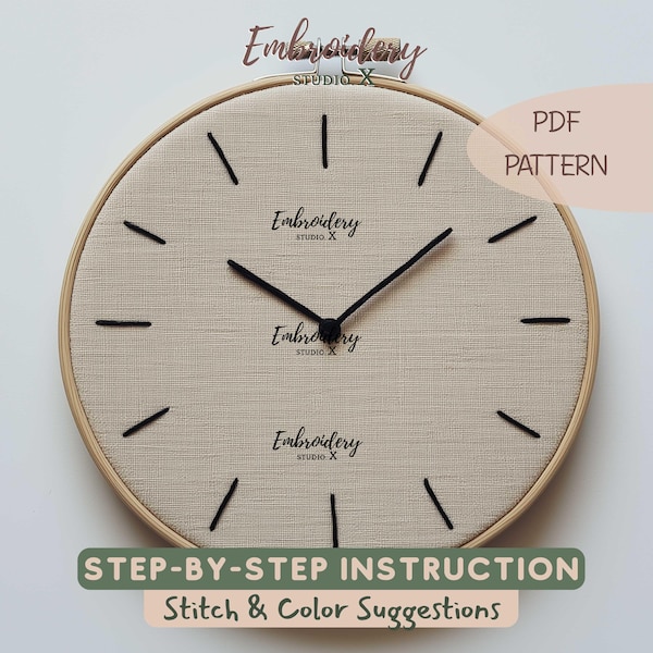 Modern Hand Embroidery Wall Clock Pattern | Easy Hoop Art with Minimal Stitched Numbers | Beginner Friendly Timepiece Design for Embroiderer