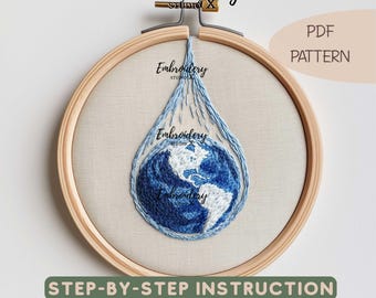 Water Drop Earth Embroidery Pattern | Save the Planet Design | Step by Step Beginner Instructions