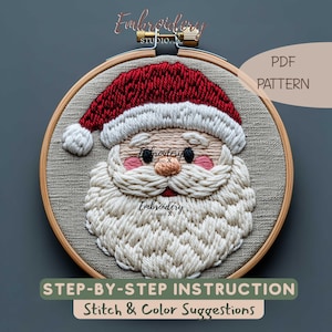 Patron PDF de broderie Père Noël | Broderie Père Noël | Décoration de Noël DIY | Bricolage festif pour les fêtes