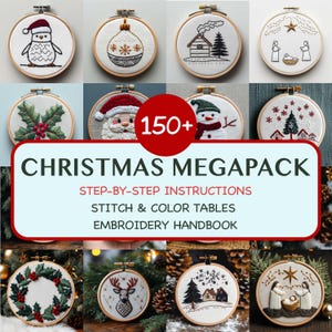 Weihnachtsstickerei Mega Pack - Handstickerei Muster PDF Bundle mit Schritt-für-Schritt-Anleitung