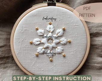 Simple Snowflake Embroidery PDF Pattern | Beginner-Friendly DIY Winter Decor and Embroidered Gifts