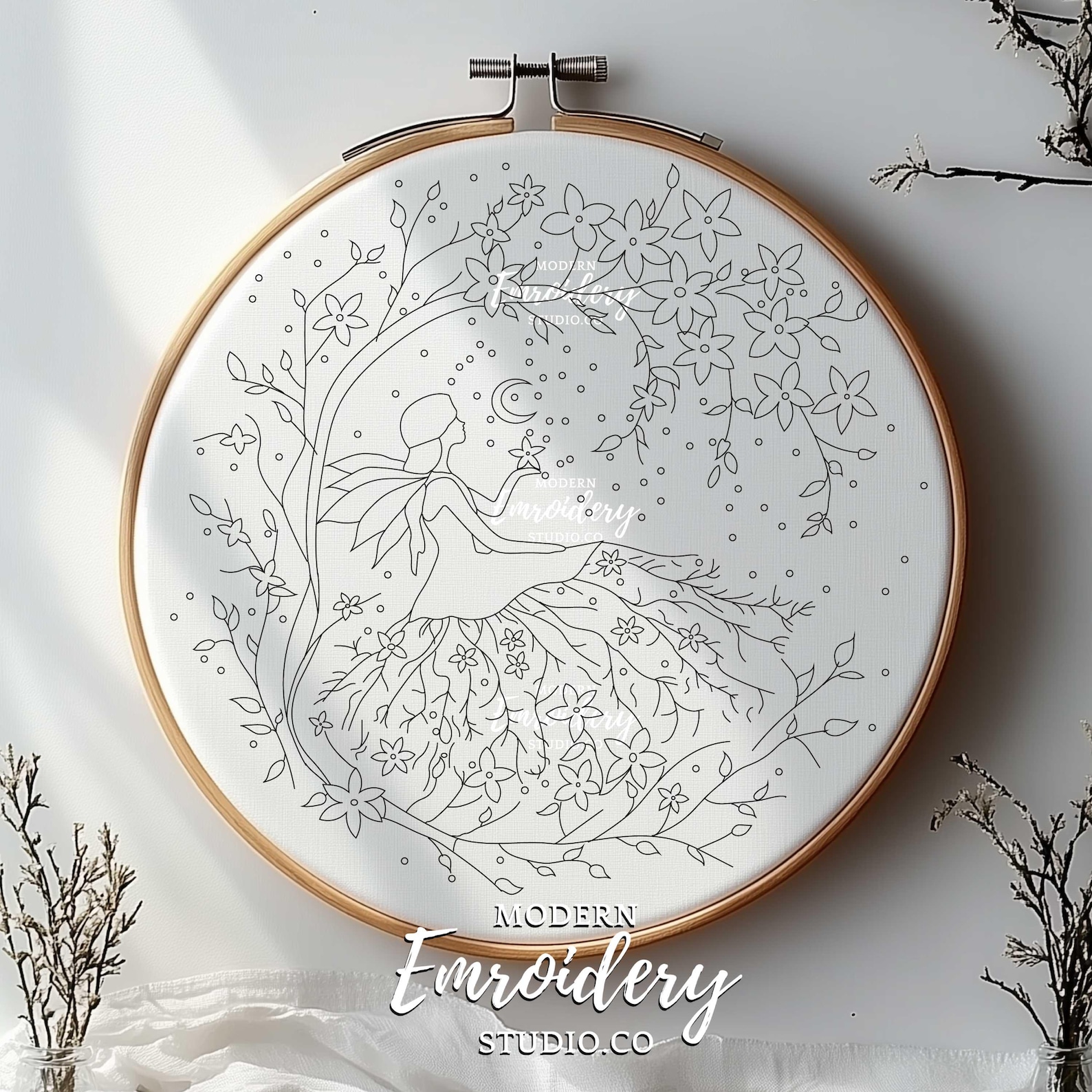 Mystical Fairy Resting Under the Moon Embroidery Pattern | Moonlit ...