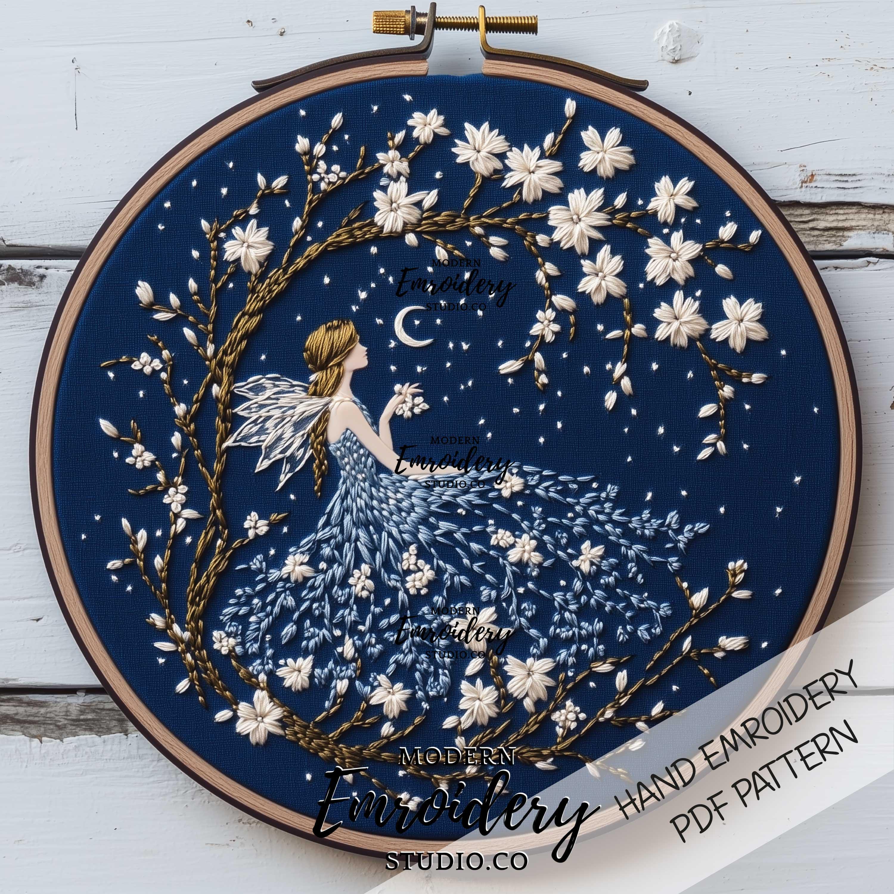 Mystical Fairy Resting Under the Moon Embroidery Pattern | Moonlit ...