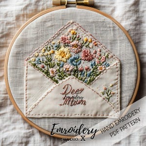 Liebesbrief an Mama Stickmuster | Umschlag mit Blumenmuster | Muttertag Handstickerei PDF