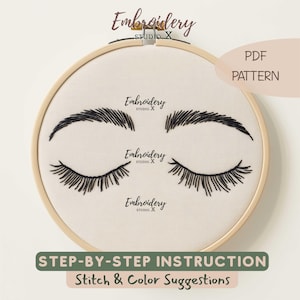 モダンな手刺繍のアイマスクパターン｜簡単なミニマルフープアートデザイン｜初心者向けシンプルなバックステッチ