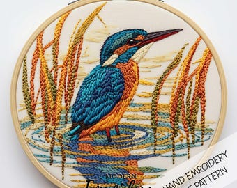 カワセミの刺繍パターン：ニードルクラフトチュートリアル