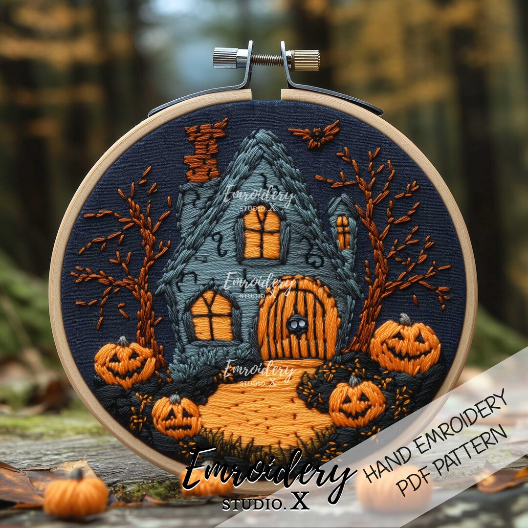 Spooky Haunted House Embroidery Pattern PDF | Halloween Pumpkin Hoop ...
