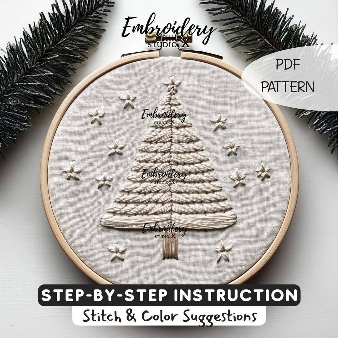 Beginner Christmas Pine Tree Embroidery PDF Pattern - Easy Holiday Hand ...