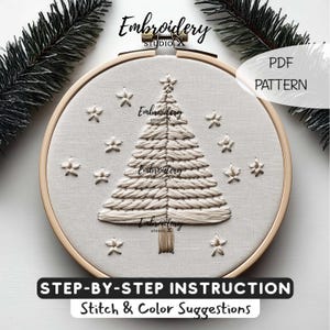 Beginner Christmas Pine Tree Embroidery PDF Pattern - Easy Holiday Hand Embroidery Design