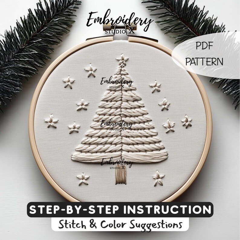 Beginner Christmas Pine Tree Embroidery PDF Pattern - Easy Holiday Hand ...