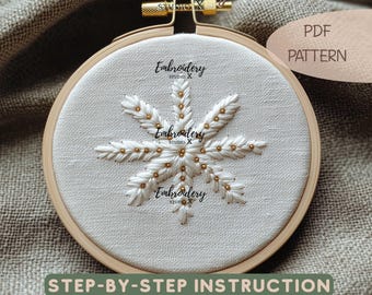 冬の雪の結晶の刺繍パターン、手刺繍のサンプル、刺繍の仕方の