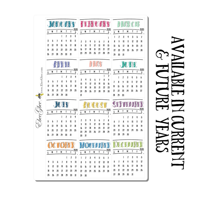FANCY MINI CALENDAR Planner Stickers BeeColorful | Etsy