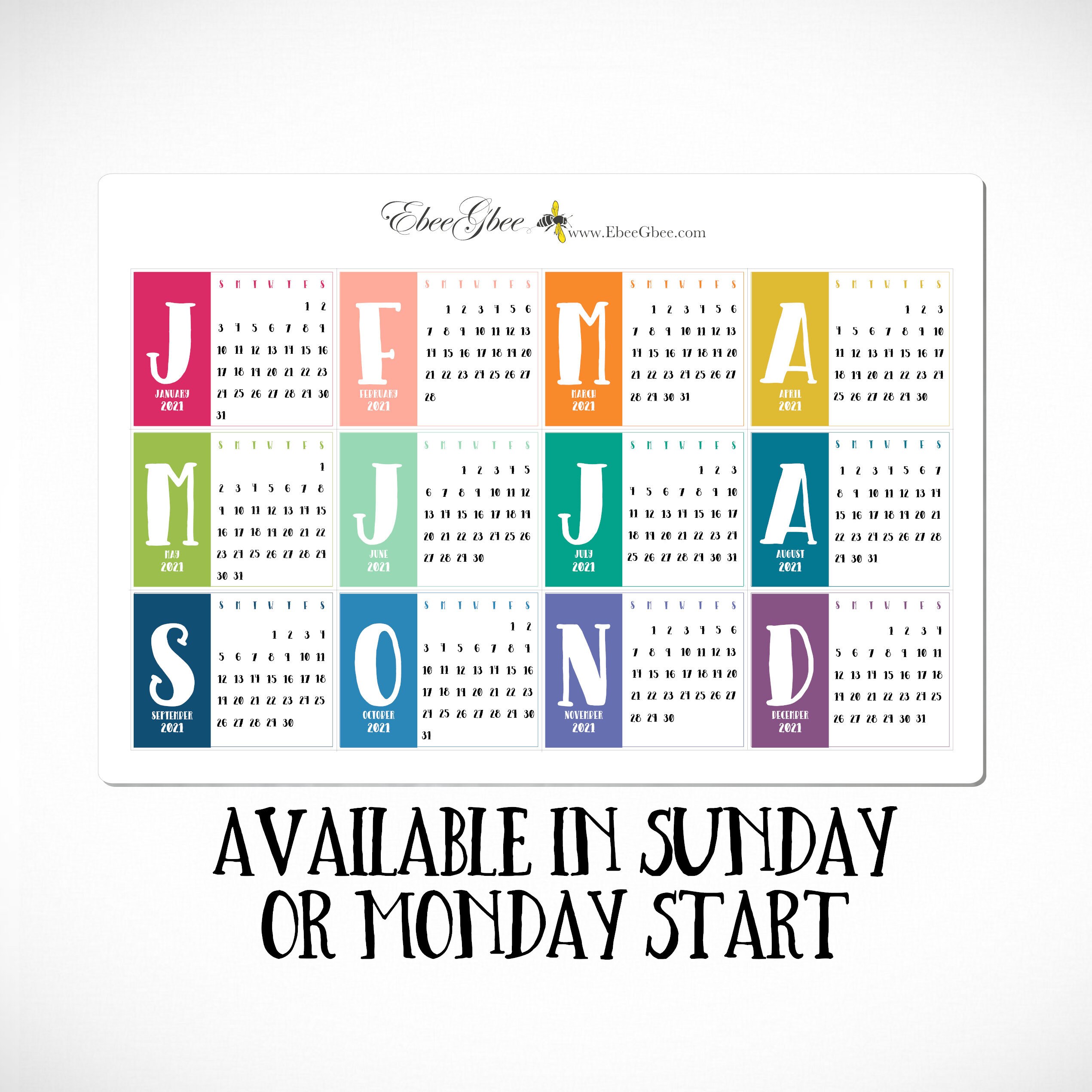 HORIZONTAL COLOR BLOCK Mini Calendar Planner Stickers Etsy