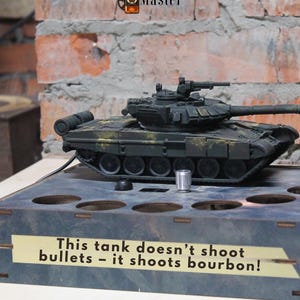 T-72 Tank Drink Dispenser – 7 Glass Alcohol Whiskey Dispenser, Gift for Him 7th Anniversary & Unique Military Gift with Personalized Coaster