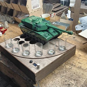 Tank Alcohol Dispenser – Customizable Pourer for 4-6 Glasses, Bachelor Party Favor & Military Retirement Gift in Desert Tan or Forest Green