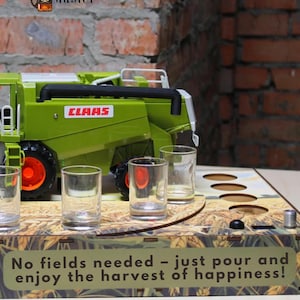 Combine Alcohol Dispenser – 4-6 Glass Bourbon Dispenser, Unique 60th Birthday Gift & Tractor Driver Party Favors with Custom Coasters