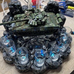 Tank Alcohol Dispenser – Premium Drink Machine LED-Lit Automatic Pourer for 7 Glasses, Unique Military Gift & 21st Party Favor