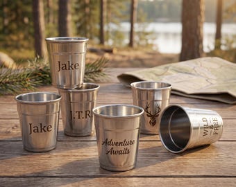 Personalisierte Metall-Schnapsgläser, individuell gravierte 100-ml-Becher, Jagd- und Campinggeschenk für ihn, Trauzeugen- oder Logo-Set