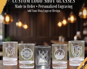 Custom Logo Shot Glasses, Personalized Engraved 50ml Glass Set, Business Logo Barware, Wedding and Corporate Event Gifts
