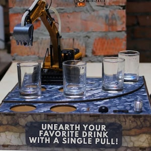 Custom Excavator Whiskey Dispenser – 4-6 Glass Automatic Alcohol Pourer, New Business Gift & Funny Boss Leaving Present, Personalized Design