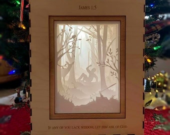 Joseph Smith First Vision Light Box: Sacred Grove Paper Cut Art