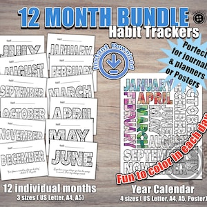 Paket med målarvanor 2026: Månadskalender, A4 A5 (digital nedladdning) Utskrivbar PDF