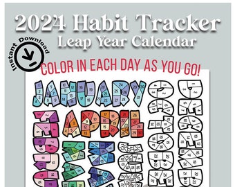 2024 LEAP YEAR Habit Tracker, 366 Daily Fitness Workout Tracker, Coloring, Calendar, Monthly Tracker, A4, A5, Hobonichi Weeks, Download