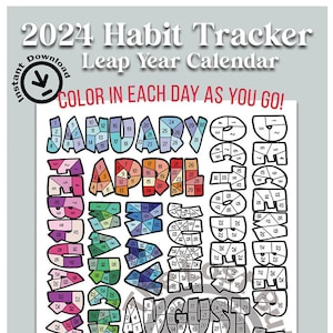 2024 LEAP YEAR Habit Tracker, 366 Daily Fitness Workout Tracker, Coloring, Calendar, Monthly Tracker, A4, A5, Hobonichi Weeks, Download