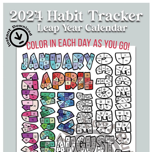 2024 LEAP YEAR Habit Tracker, 366 Daily Fitness Workout Tracker, Coloring, Calendar, Monthly Tracker, A4, A5, Hobonichi Weeks, Download