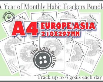 2026 Monthly Habit Tracker Bundle: Printable A4 Coloring Sheet (Digital Download) PDF