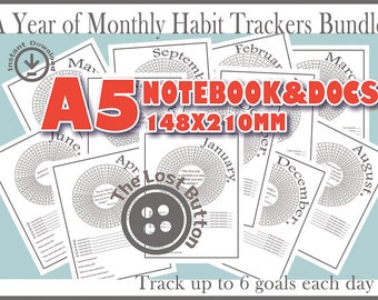 2026 Monthly Habit Tracker Bundle: A5 Printable Coloring Sheet (Digital Download) PDF