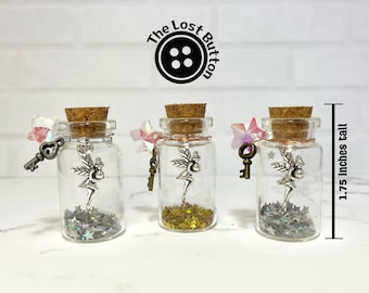 Miniature Fairy Bottle Necklace: Pixie Dust Charm, Crystal Star Key