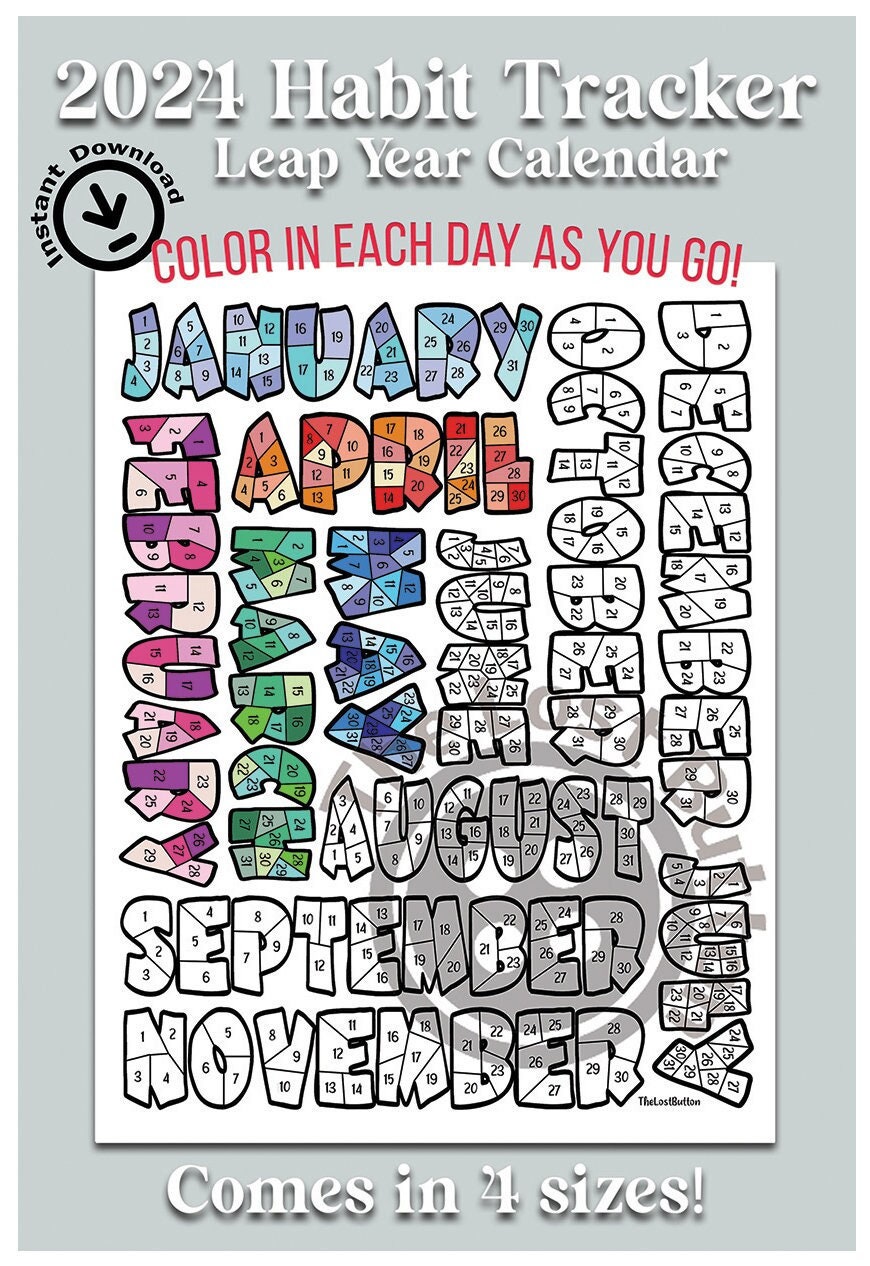 2024 LEAP YEAR, 366 Day Habit Tracker, Daily Fitness Workout Tracker, Coloring, Calendar, Monthly, A4, A5, Hobonichi Weeks, Download PDF